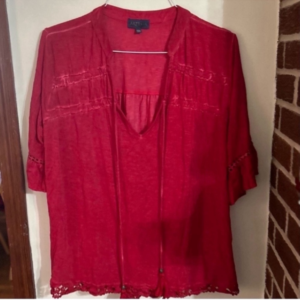 Artesia Size XXL Red Blouse with Lace Accents